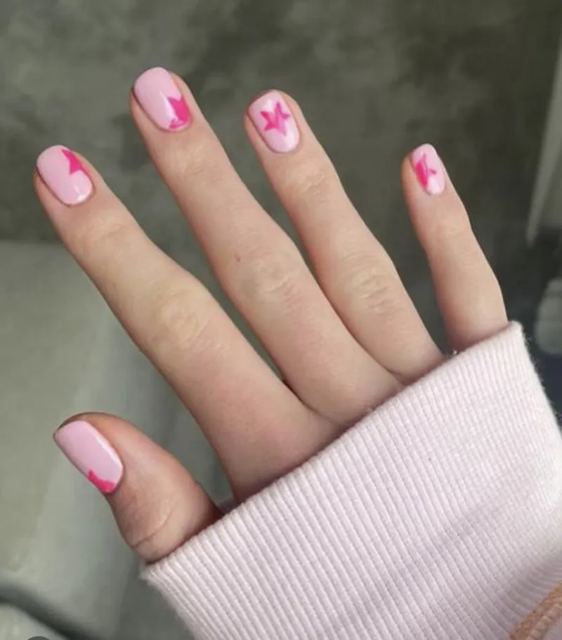 Pink nails with hot pink stars